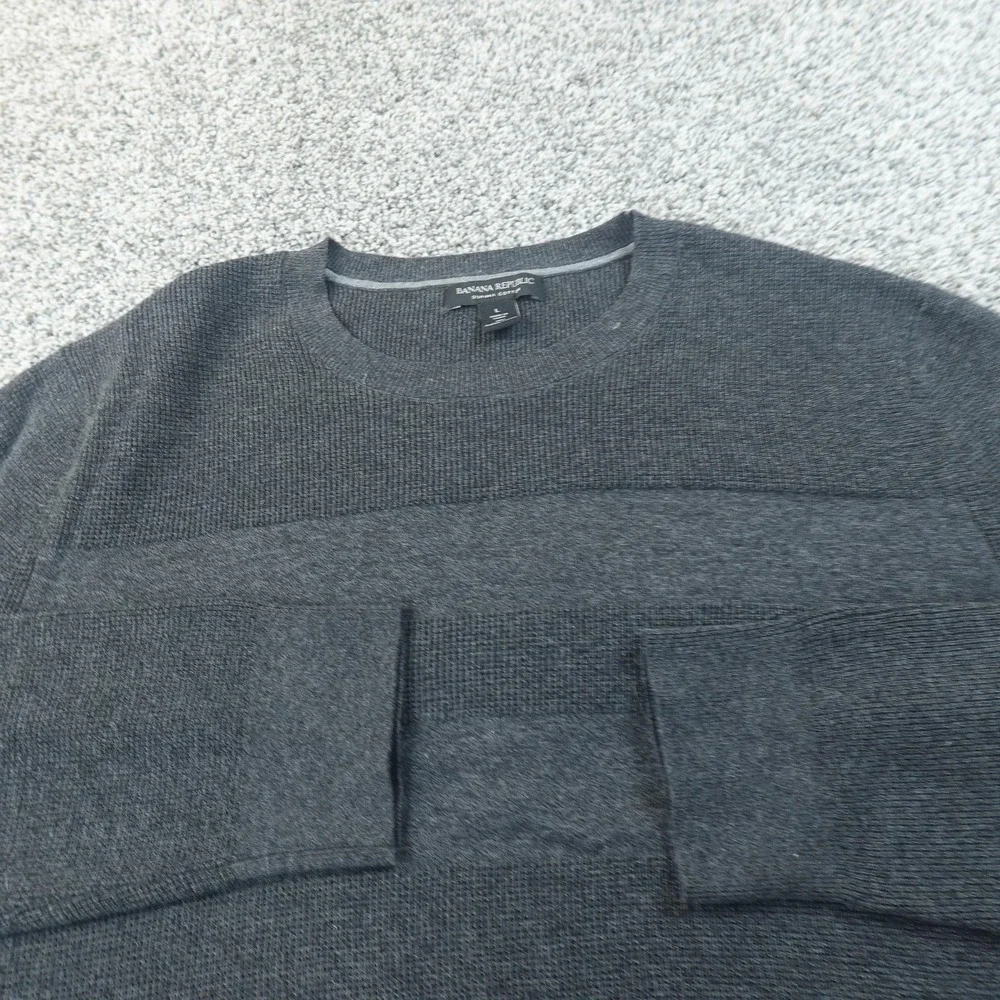 Banana Republic Sweater Mens L Gray Waffle Knit Thermal Pullover Crewneck Casual